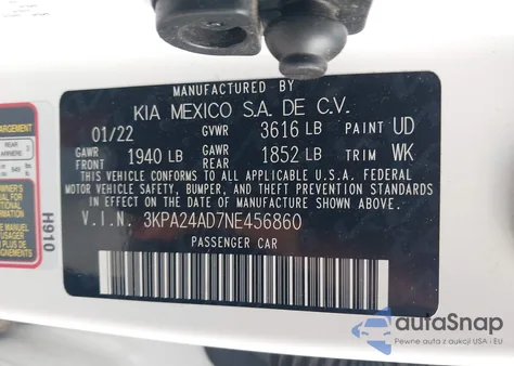 2022 Kia Rio Lx from USA, damaged, VIN 3KPA24AD7NE456860